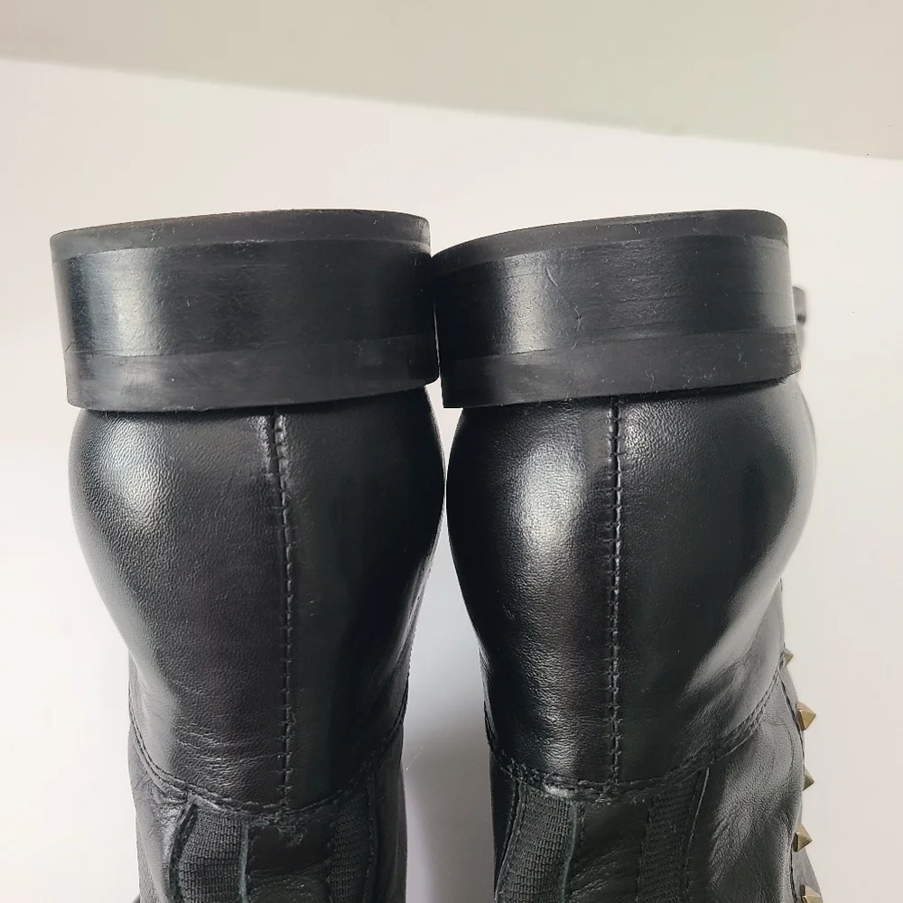 Marc Fisher Secrit Black Studded Leather‎ Knee-High Boots Wide Calf 7.5